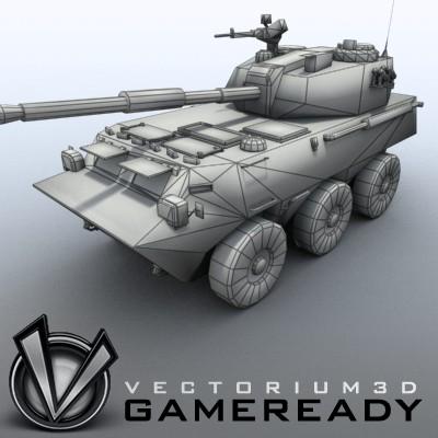 3D Model of Game-ready model of Chinese PTL02 100mm Wheeled Assault Gun - 3D Render 8